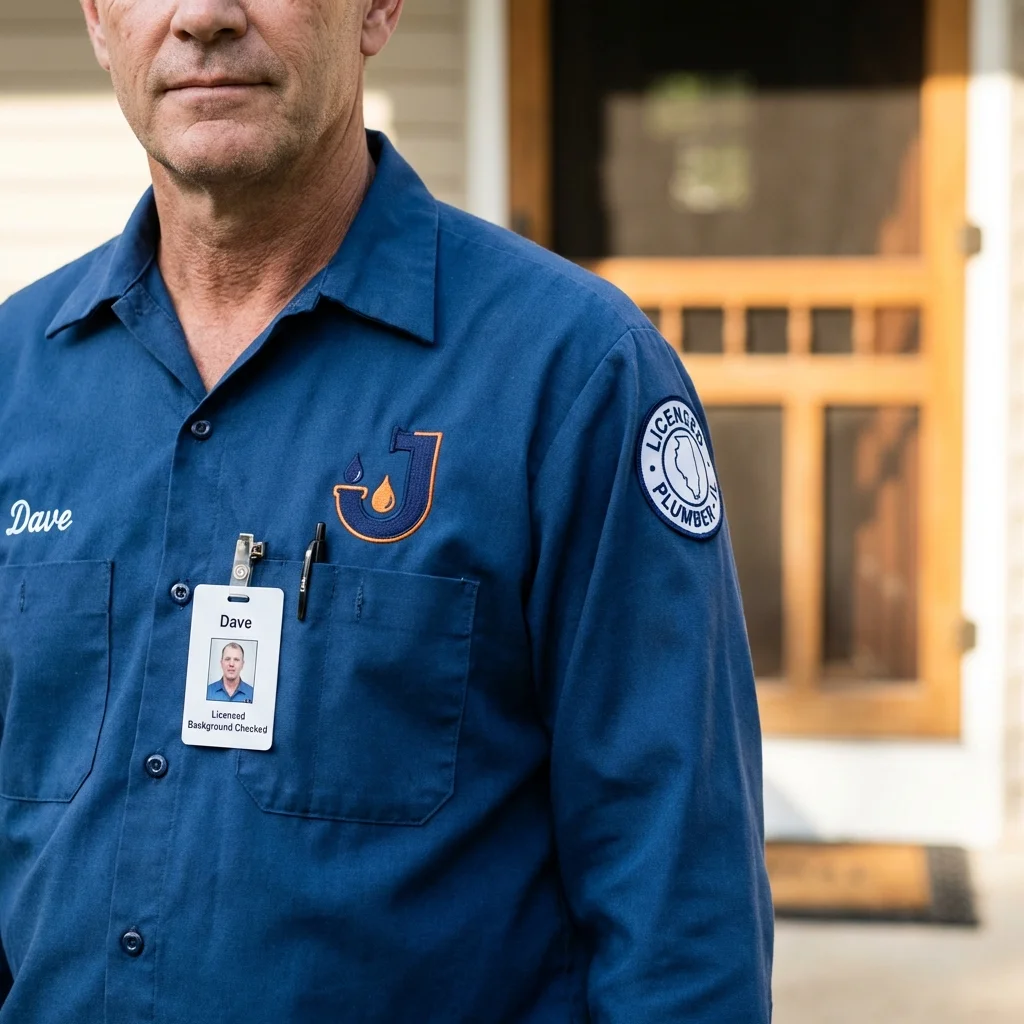 Licensed plumber showing ID badge in Julesburg, CO