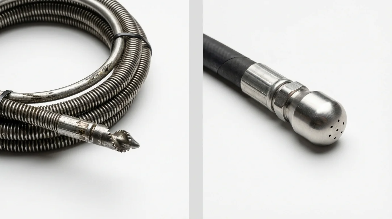 Drain snake cable and hydro jetting nozzle used for drain cleaning in Julesburg, CO